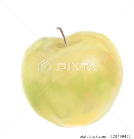 A cute yellow apple drawn with watercolor and crayon touches 129499491
