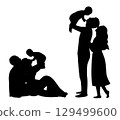 Happy family silhouette, parents with baby, family together 129499600