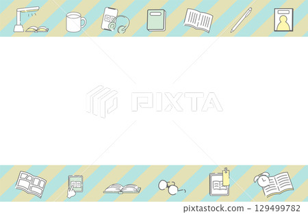 以閱讀和學習為主題的書籍、眼鏡和數位設備的框架材料 129499782