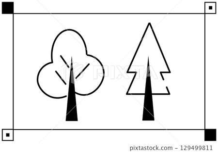 三葉樹和針葉樹的簡單線條畫插圖圖示集 129499811