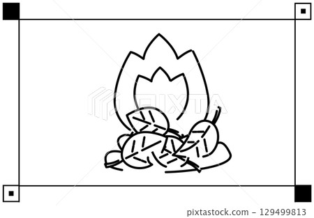 篝火燃燒落葉的簡單線條畫圖標 129499813