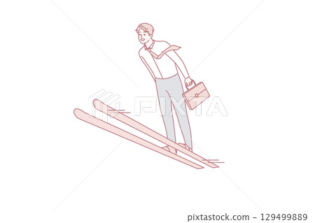 Businessman jump on ski 129499889