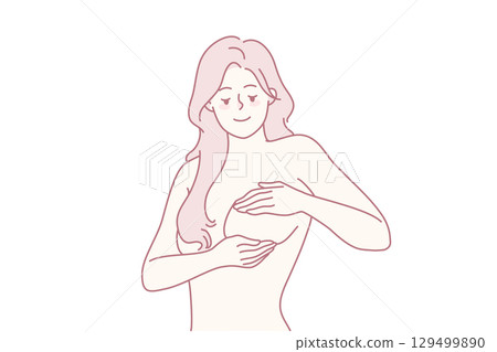Woman touching breast making self-examination 129499890