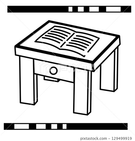 Line icon of a desk with books 129499919