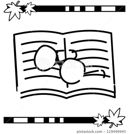 Line drawing icon of glasses resting on an open book Line drawing icon of glasses resting on an open book 129499945