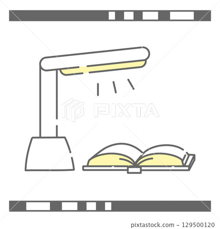 A simple icon of a desk lamp illuminating an open book A simple icon of a desk lamp illuminating an open book 129500120