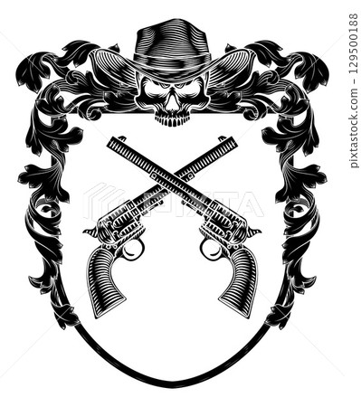 Cowboy Skull Guns Crest Coat of Arms Shield Design 129500188