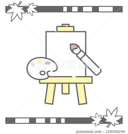 帶有調色板和畫筆的畫布畫架插圖 帶有調色板和畫筆的畫布畫架插圖 129500244