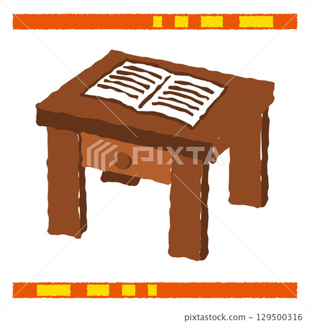 放在木桌上的一本打開的書的插圖 129500316