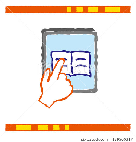 Illustration of a finger tapping on a book on a tablet device Illustration of a finger tapping on a book on a tablet device 129500317
