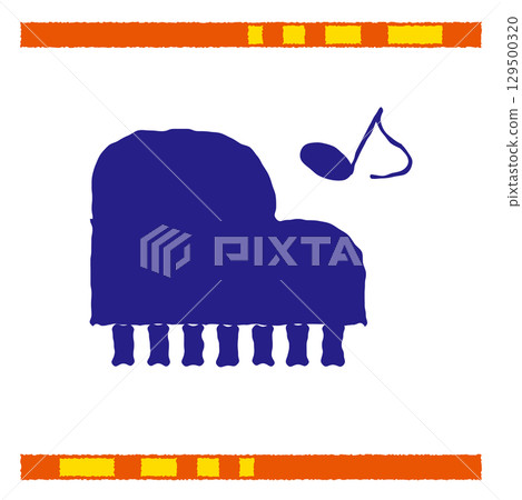 Illustration of a blue grand piano and musical notes Illustration of a blue grand piano and musical notes 129500320