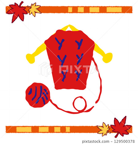 織針和紅紗的插圖，正在製作一件毛衣 129500378