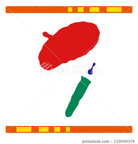 紅色貝雷帽和綠色沾水筆的插圖 129500379