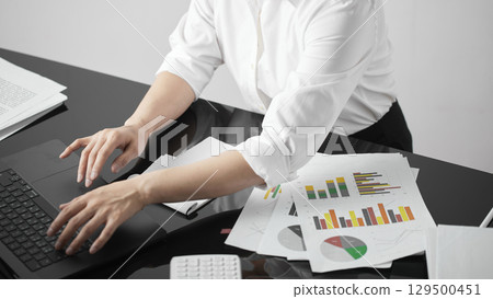 Business concept. A confident gesture by a female leader with leadership and innovative attitude. Business concept. A confident gesture by a female leader with leadership and innovative attitude. 129500451