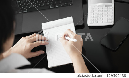 Business concept. A confident gesture by a female leader with leadership and innovative attitude. Business concept. A confident gesture by a female leader with leadership and innovative attitude. 129500488