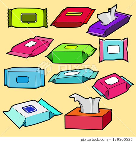 tissue paper set flat style with outline hygiene illustration tissue paper set flat style with outline hygiene illustration 129500525