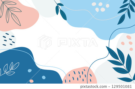 自然色調中的抽象植物背景設計和插圖 129501081