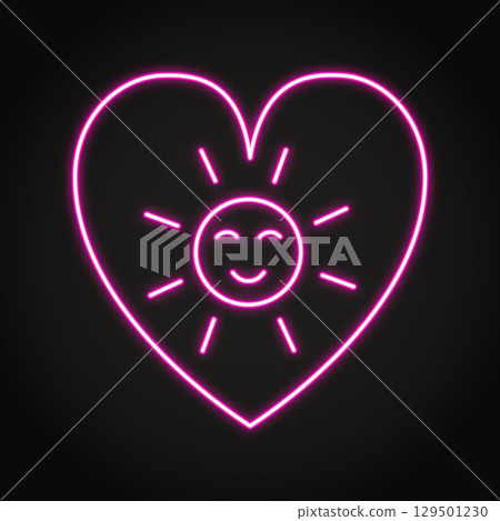 Heart with sun shining neon line icon Heart with sun shining neon line icon 129501230