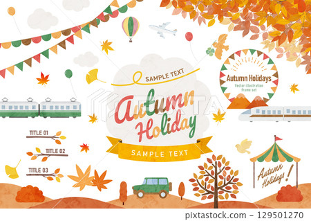 秋季插圖和框架材料集 129501270