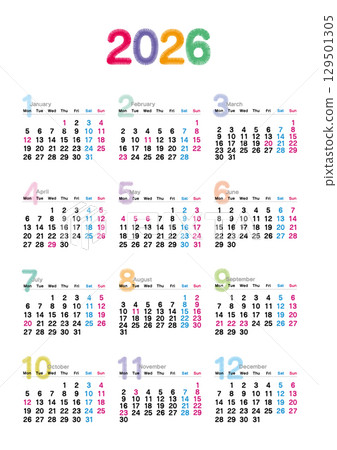 2026 embroidered calendar, Monday start 129501305