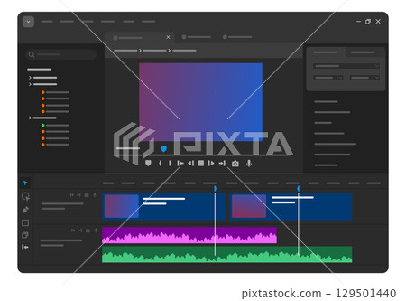 video editing software interface dark themed screen features a detailed timeline with multiple video and audio tracks post production multimedia creation film making video editing software interface dark themed screen features a detailed timeline with multiple video and audio tracks post production multimedia creation film making 129501440
