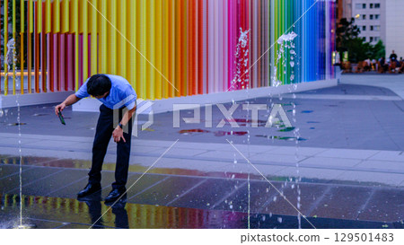 Colorful Public Art Installation at Takanawa Gateway Station in Tokyo, Japan 129501483