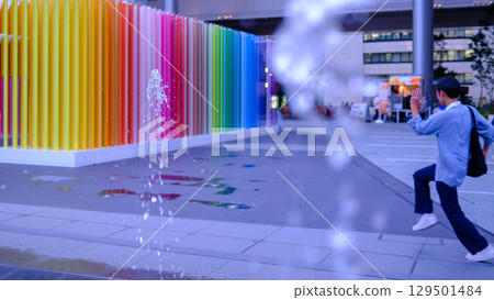 Colorful Public Art Installation at Takanawa Gateway Station in Tokyo, Japan 129501484