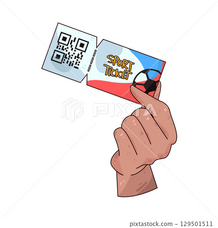 illustration of hand holding soccer ticket 129501511