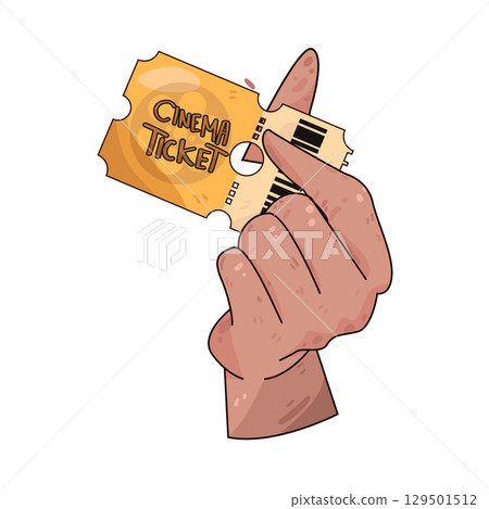 illustration of hand holding cinema ticket illustration of hand holding cinema ticket 129501512