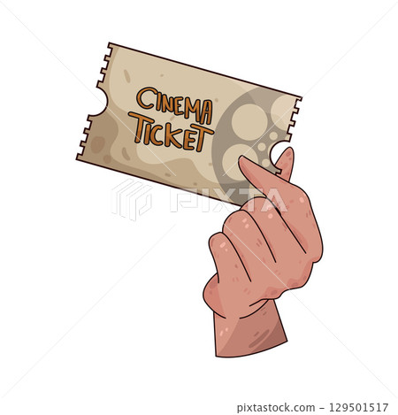 illustration of hand holding  cinema ticket 129501517