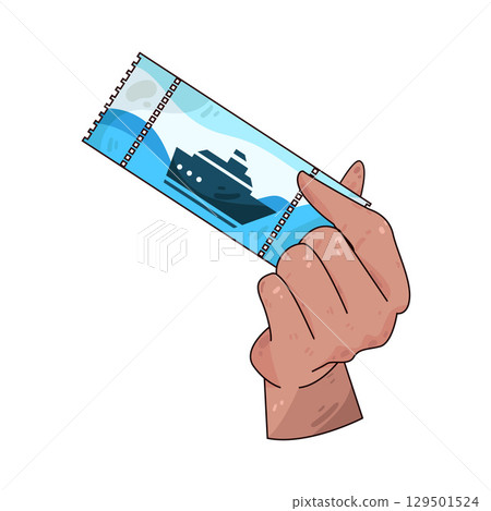 illustration of hand holding cruise ship ticket  129501524