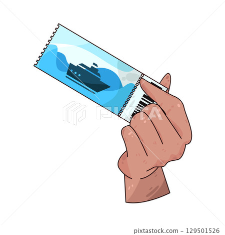 illustration of hand holding cruise ship ticket  129501526