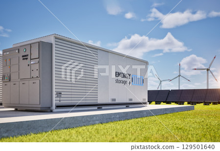 Energy storage system or battery container unit with solar panels for smart city 129501640