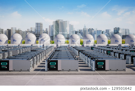 Energy storage system or battery container unit with hydrogen tanks for smart city 129501642
