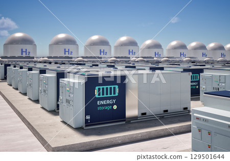 Energy storage system or battery container unit with hydrogen tanks for smart city 129501644