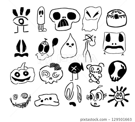Simple Halloween Monster set. hand drawn. Not AI, Vector illustration Simple Halloween Monster set. hand drawn. Not AI, Vector illustration 129501663