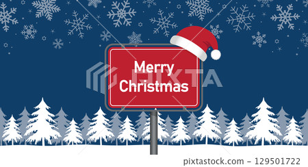 merry christmas place sign in snowy winter landscape vector illustration merry christmas place sign in snowy winter landscape vector illustration 129501722