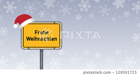 place sign with german text merry christmas in snowy winter landscape vector illustration place sign with german text merry christmas in snowy winter landscape vector illustration 129501723