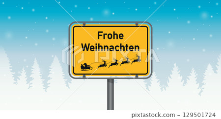place sign with german text merry christmas in snowy winter landscape vector illustration place sign with german text merry christmas in snowy winter landscape vector illustration 129501724