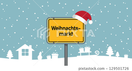 place sign with german word christmas market in snowy winter landscape vector illustration place sign with german word christmas market in snowy winter landscape vector illustration 129501726