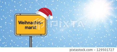 place sign with german word christmas market in snowy winter landscape vector illustration place sign with german word christmas market in snowy winter landscape vector illustration 129501727