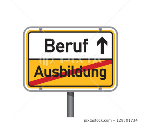 yellow traffic sign with german words profession and training isolated vector illustration 129501734