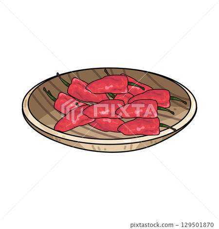 illustration of chili in wooden plate 129501870
