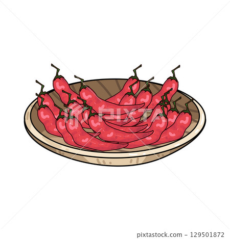 illustration of chili in wooden plate 129501872
