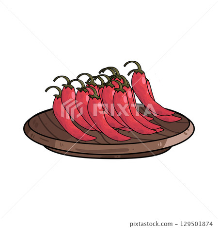 illustration of chili in wooden plate illustration of chili in wooden plate 129501874