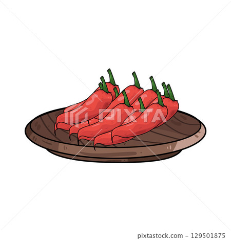 illustration of chili in wooden plate 129501875