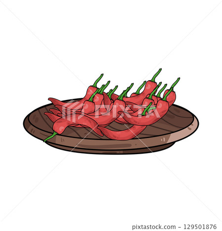 illustration of chili in wooden plate illustration of chili in wooden plate 129501876