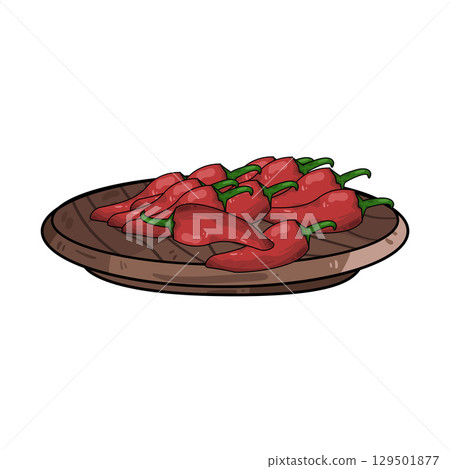 illustration of chili in wooden plate 129501877