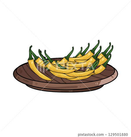 illustration of chili in wooden plate illustration of chili in wooden plate 129501880