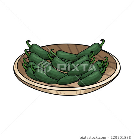 illustration of chili in wooden plate 129501888
